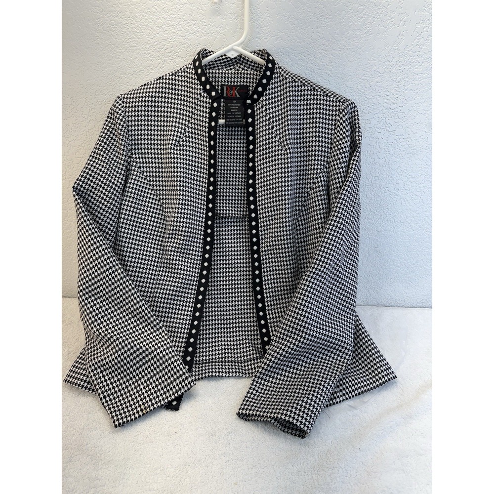R&K Originals Women Blazer Size 10 Black White Houndstooth Career Jacket